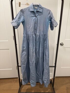 Parterre Light Blue Button-Front Maxi Shirt Dress
